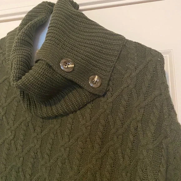 Design History Green Cable Knit Poncho Sweater with Turtleneck - Picture 1 of 5